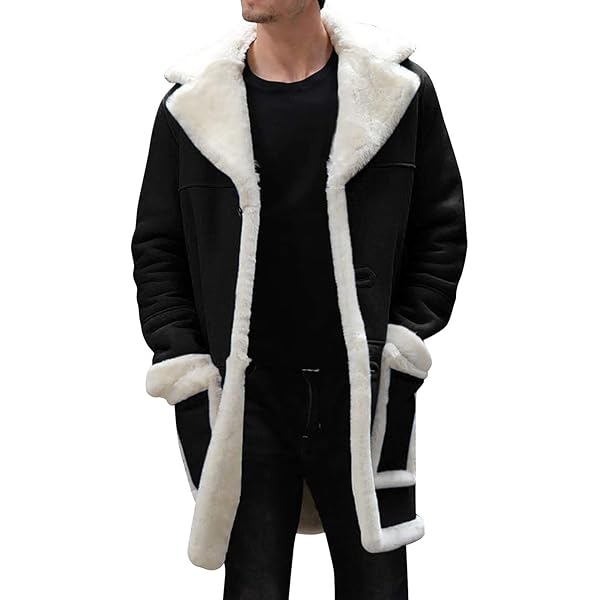 Mens Sherpa Fleece Lined Jackets Winter Warm Fur Collar Long
